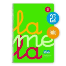 Lamela Cuaderno Espiral con 80 Hojas de 90g/m2 con Margen - Formato Folio - Pauta Cuadrovia de 2.5mm - Cubierta de Polipropileno - Papel Offset Blanco Extra - Color Verde Fluorescente