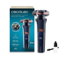 Cecotec PrecisionCare Aluminum Afeitadora Rotatoria - Autonomia hasta 2h - Cabezal Magnetico - Velocidad 8500rpm - Pantalla LED - Revestimiento de Titanio - Color Azul Marino