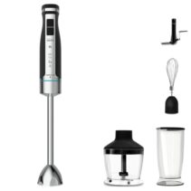 Cecotec PowerGear 1500 XL Pro Batidora de Mano - 1500W - Vaso de 0.8L - Picadora de 0.6L - Velocidad Ajustable - Incluye Accesorios - Cuchillas Recubiertas de Titanio - Modo Turbo - Color Acero