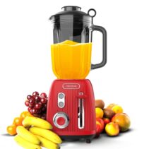 Cecotec Power Black Titanium RetroRed Batidora de Vaso - Potencia 1200W - Capacidad Jarra 1.5L - Velocidad Ajustable - Estilo Retro - Cuchillas Recubiertas de Titanio - Color Rojo