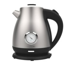Cecotec Thermosense 620 Retro Steel Hervidor de Agua de 1.7L - 2200W - Termometro Analogico - Base 360º Independiente - Temperatura Regulable - Filtro Antical - Apagado Automatico - Color Negro y Plateado