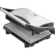 Cecotec Rock’nGrill Parrilla Electrica - 700W - Asa Tacto Frio - Revestimento de Piedra - Superficie 23x14.5cm - Hueco Recogecables - Base Antideslizante - Placa Superior Flotante - Color Negro y Plateado