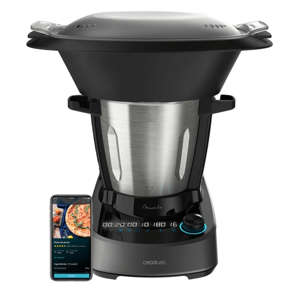 Cecotec Mambo 11090 Robot de Cocina - Bascula - Jarra de Acero Inoxidable 3.3L - Control por App - Velocidad Ajustable - Recetario - Apto para Lavavajillas - Funcion Autolimpieza - Color Negro y Plateado