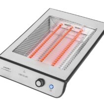 Cecotec Turbo Easy Toast Inox Tostador Horizontal - 900W - 3 Resistencias de Cuarzo - 6 Niveles de Tostado - Hueco Recogecables - Base Antideslizante - Recogemigas - Color Negro y Plateado