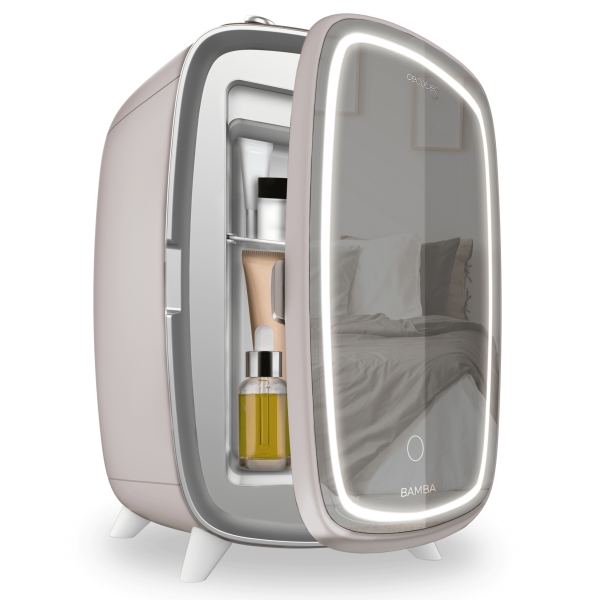 Cecotec CoolingBeauty 6000 Mirror Rose Nevera para Cosmeticos con Espejo - Capacidad 6L - Luz LED con 3 Intensidades - Silencioso - Enfriamiento hasta 10ºC - Color Rosa Palido