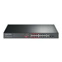 Mercusys MS118CP Swtich 18 Puertos RJ45 - 16 Puertos 10/100Mbps PoE+ - 2 Puertos Gigabit - Hasta 250 Metros de Alcance - Color Negro