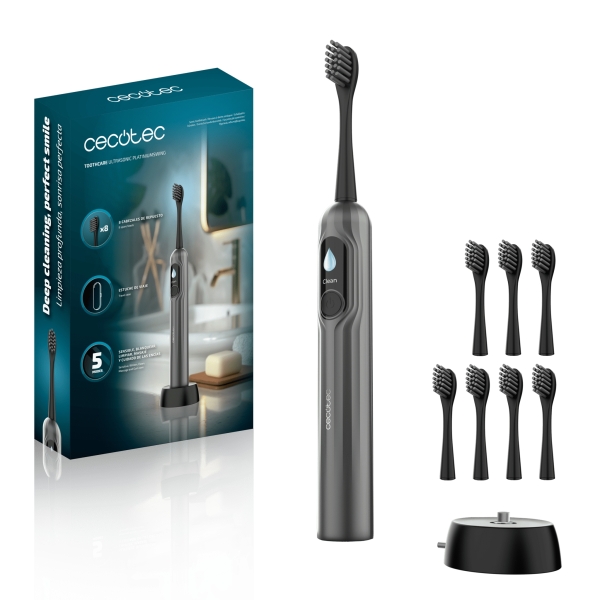 Cecotec ToothCare UltraSonic PlatiniumSwing Cepillo de Dientes Sonico - Velocidad 50.000rpm - 5 Modos - Carga Inalambrica - Cabezales Incluidos - Temporizador - Estuche - Color Gris