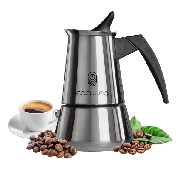Cecotec Piccolina 900 Cafetera Italiana para 10 Tazas - Capacidad 450ml - Apta para Todo Tipo de Cocinas - Mango Ergonomico y Termoresistente - Acero Inoxidable