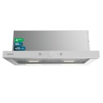Cecotec Bolero Flux TLT 604400 Glass White A+++ Campana Extractora Telescopica de 60cm - 431.2m3/h - Luz LED - Acero Inoxidable - Filtros Aptos para Lavavajillas - Filtros de Carbono - Color Blanco