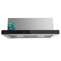 Cecotec Bolero Flux TLT 604400 Glass Black A+++ Campana Extractora Telescopica de 60cm - 431.2m3/h - LED - Pantalla - Acero Inoxidable - Filtros Aptos para Lavavajillas - Filtros de Carbono - Color Negro