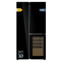 Cecotec Bolero CoolMarket TDW 548 Black Glass E Frigorifico Americano con Vinoteca - 548L - Compresor Inverter - Modo Vacaciones - Puerta de Cristal - Frio Envolvente - 91.1x70.6x183cm - Color Negro