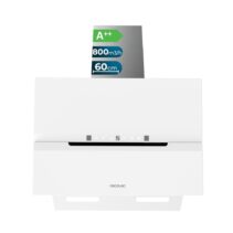 Cecotec Bolero Flux DT 608010 Glass White A++ Campana Extractora de 60cm - 210W - Succion 800m3/h - Luz LED - Pantalla LED - Incluye Accesorios - Filtros de Carbono Incluidos - Color Blanco