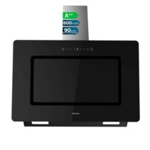 Cecotec Bolero Flux DT 908002 Glass Black A++ Campana Extractora de 90cm - 210W - Succion 800m3/h - Luz LED - Pantalla LED - Incluye Accesorios - Filtros de Carbono Incluidos - Color Negro