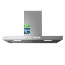 Cecotec Bolero Flux TT 908000 Slim Glass White A++ Campana Extractora de 90cm - 210W - Succion 800m3/h - Luz LED - Pantalla LED - Incluye Accesorios - Acero Inoxidable - Filtros de Carbono - Color Acero