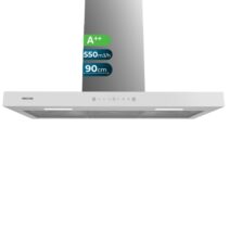 Cecotec Bolero Flux TT 905500 Glass White A++ Campana Extractora de 90cm - 70W - Succion 550m3/h - Luz LED - Pantalla LED - Incluye Accesorios - Filtros de Carbono Incluidos - Color Blanco