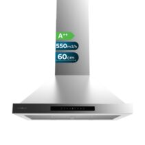 Cecotec Bolero Flux PT 605500 Inox A++ Campana Extractora de 60cm - 70W - Succion 550m3/h - Luz LED - Pantalla LED - Incluye Accesorios - Acero Inoxidable - Filtros de Carbono Incluidos - Color Acero