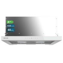 Cecotec Bolero Flux TLT 605500 Glass White A++ Campana Extractora Telescopica de 60cm - 70W - Succion 550m3/h - Luz LED - Pantalla LED - Incluye Accesorios - Filtros de Carbono Incluidos - Color Blanco