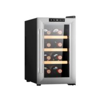 Cecotec Bolero GrandSommelier 830 CoolWood Vinoteca para 8 Botellas - Silencioso 35dB - Luz LED - Pantalla LED - Temperatura Regulable - Control Tactil - Color Acero