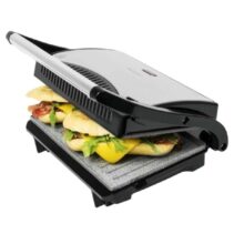 Cecotec rock'n Grill Parrilla Electrica - 700W - Antiadherente - Asa Tacto Frio - Base Antideslizante - Hueco Recogecables - Superficie Cocinado 23x14.5cm - Color Negro y Plata