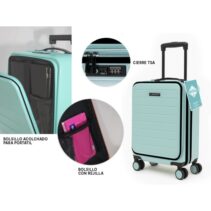 Lagart Maleta Trolley Pocket de Cabina Rigida 20” 55x34x25cm - Compartimento Frontal Acolchado para Portatil - Cierre TSA - Ruedas Dobles 360º - Color Turquesa Pastel