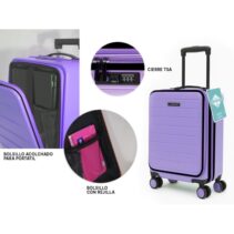 Lagart Maleta Trolley Pocket de Cabina Rigida 20” 55x34x25cm - Compartimento Frontal Acolchado para Portatil - Cierre TSA - Ruedas Dobles 360º - Color Lila Pastel