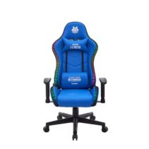 Cromad Serie Fenrir Silla Gaming RGB - Estructura Robusta - Piel Sintetica de Alta Calidad - Altura Regulable con Piston de Gas Clase 2 - Respaldo Reclinable - Cojin Lumbar y Cervical - Reposabrazos Regulables - Color Azul