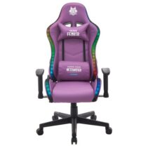 Cromad Serie Fenrir Silla Gaming RGB - Estructura Robusta - Piel Sintetica de Alta Calidad - Altura Regulable con Piston de Gas Clase 2 - Respaldo Reclinable - Cojin Lumbar y Cervical - Reposabrazos Regulables - Color Violeta