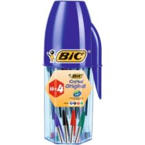 Bic Cristal Original Megatubo con 16+4 Gratis Boligrafos de Bola - Punta redonda de 1mm - Trazo 0.4mm - Tinta con Base de Aceite - Colores Surtidos