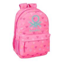Safta Benetton Heart Mochila Adaptable a Carro - Bolsillos Laterales - Tirador Doble - Bolsillo Frontal - Hombreras Ergonomicas - Espalda Acolchada - Asa Superior - 300x140x460mm - Color Rosa