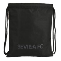 Safta Sevilla FC Teen Saco Plano - Bolsillo con Cremallera - Cierre con Cordones - 5L - Ligero y Compacto - 350x10x400mm - Color Negro