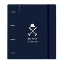 Safta Harper and Neyer Carpeta con 4 Anillas 35mm - Tapas de PP Foam - Recambio 100 Hojas - Cierre Elastico - Ranura para Boligrafo - Incluye Separadores - 270x40x320mm - Color Azul Marino