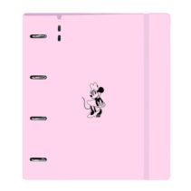 Safta Minnie Mouse Naive Carpeta con 4 Anillas 35mm - Cierre Elastico - Recambio 100 Hojas de 90g/m2 - Cuadriculas 5x5mm - Ranura para Boligrafo - 270x40x320mm - Color Rosa