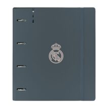 Safta Real Madrid 3ª Equipacion 24/25 Carpeta con 4 Anillas 35mm - Tapas de PP Foam - Recambio 100 Hojas - Cierre Elastico - Separadores Internos - 270x40x320mm - Color Gris