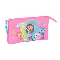 Safta Gabby's Dollhouse Confetti Portatodo - 3 Compartimentos con Cremalleras - Bolsillo Interior - 0.6L - 220x30x120mm - Color Rosa