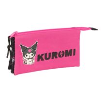 Safta Kuromi Portatodo - 3 Compartimentos con Cremalleras - Bolsillo Interior - 0.6L - 220x30x120mm - Color Negro y Rosa