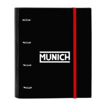 Safta Munich Vulcan Carpeta con 4 Anillas 35mm - Tapas Duras Forradas - Recambio 100 Hojas - Cuadriculas 5x5mm - Cierre Elastico - Incluye Separadores - 270x35x320mm - Color Negro y Rojo