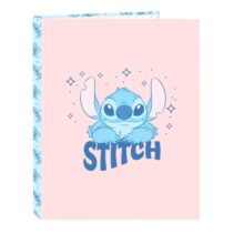 Safta Stitch Ohana Carpeta con 4 Anillas 25mm - Tapas Duras Forradas - Formato Folio - Ligera y Compacta - 265x40x330mm - Color Rosa Pastel