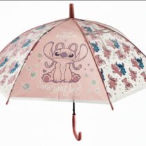 Safta Stitch Ohana Paraguas Automatico de 76cm - 8 Paneles - Asa y Punta de PVC - POE - Nervios de Acero de 8mm - Color Rosa Pastel