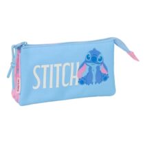 Safta Stitch Bright Portatodo - 3 Compartimentos con Cremalleras - Bolsillo Interior - 0.6L - 220x30x120mm - Color Azul