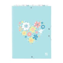 Safta Moos Fiori Carpeta con 3 Solapas - Tapas Duras Forradas - Formato Folio - Cierre con Gomas - 260x25x335mm - Color Azul Claro