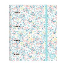 Safta Moos Fiori Carpeta con 4 Anillas 35mm - Tapas Duras Forradas - Recambio 100 Hojas - Cuadriculas 5x5mm - Cierre Elastico - 270x35x320mm - Color Blanco