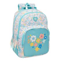 Safta Moos Fiori Mochila con 2 Compartimentos - Antirozaduras - Adaptable a Carro - Portabotellas - Tirador Doble - Material Reciclable - 20L - 320x150x420mm - Color Azul Claro