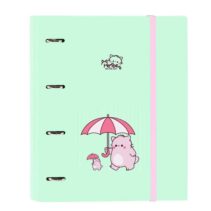 Safta Pembe The Pink Cat Carpeta con 4 Anillas 35mm - Tapas Duras Forradas - Recambio 100 Hojas - Cierre Elastico - Incluye Separadores - 270x35x320mm - Color Menta