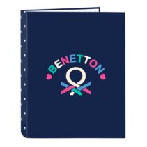 Safta Benetton Drop Carpeta con 4 Anillas 25mm - Tapas Duras Forradas - Formato Folio - 265x40x330mm - Color Azul Oscuro