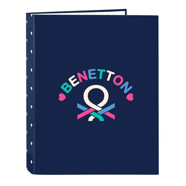 Safta Benetton Drop Carpeta con 4 Anillas 25mm - Tapas Duras Forradas - Formato Folio - 265x40x330mm - Color Azul Oscuro