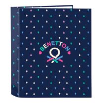 Safta Benetton Drop Carpeta con 4 Anillas 40mm - Tapas Duras Forradas - Formato Folio - 270x60x330mm - Color Azul Oscuro