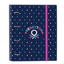 Safta Benetton Drop Carpeta con 4 Anillas 35mm - Tapas Duras Forradas - Recambio 100 Hojas - Cuadriculas 5x5mm - Cierre Elastico - Incluye Separadores - 270x35x320mm - Color Azul Oscuro