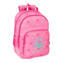 Safta Benetton Heart Mochila con 2 Compartimentos - Antirozaduras - Adaptable a Carro - Bolsillo Frontal - Portabotellas - Tirador Doble - Hombreras Ergonomicas - 20L - 320x150x420mm - Color Rosa