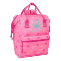 Safta Benetton Heart Mochila para Portatil hasta 13" - Interior Acolchado - Bolsillo con Cremallera - Asas Superiores - Hombreras Ergonomicas - Doble Tirador - 270x190x400mm - Color Rosa