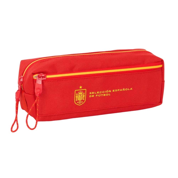 Safta Seleccion Española de Futbol Portatodo - 3 Compartimentos con Cremalleras - Goma Elastica - 0.98L - 220x60x85mm - Color Rojo